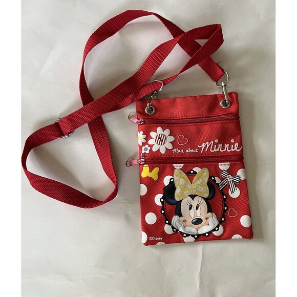Disney Mad About Minnie Cross Body Passport Bag Adjustable Strap 7" Tall 5" Wide - Picture 1 of 5